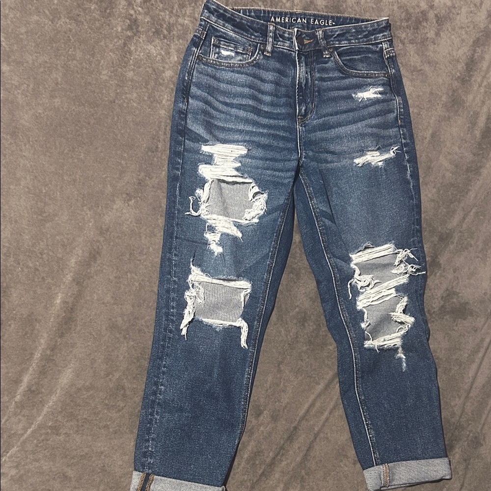American Eagle Outfitters Women's Ripped Dark Blue Boyfriend Jeans